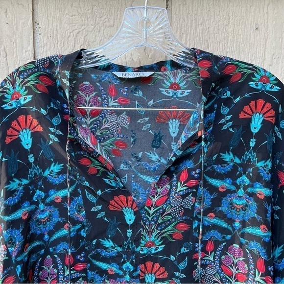 Benares Womens V-Neck Long Sleeve Sheer Floral Shirt XL - Picture 6 of 8